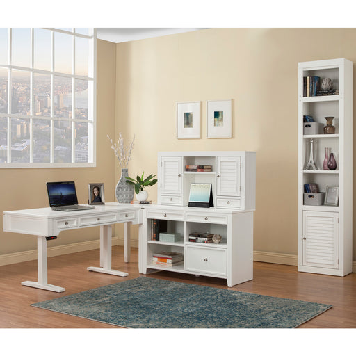 Parker House - Boca 5 Piece Power Lift Desk Credenza with Hutch and Bookcase in Cottage White - BOC-5PC-LIFT-LDSK-H-C-BK - GreatFurnitureDeal