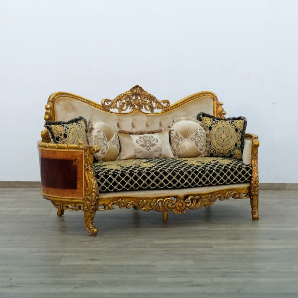 European Furniture - Maggiolini III Loveseat in Antique Bronze Black and Gold - 31059-L - GreatFurnitureDeal