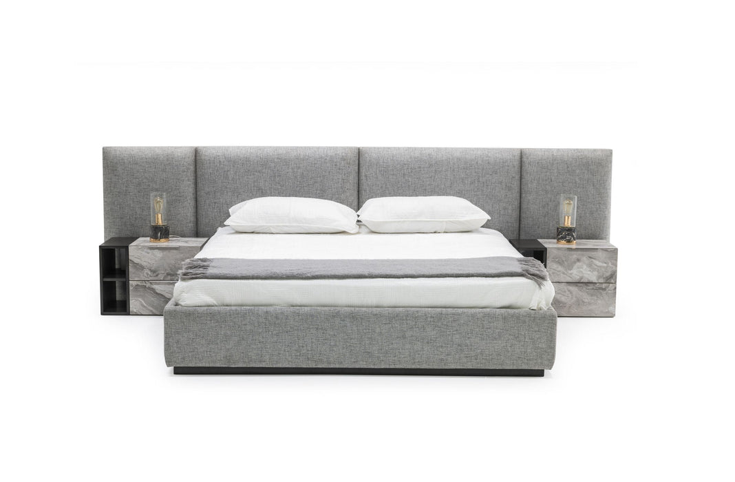 VIG Furniture - Nova Domus Maranello Modern Grey Fabric Eastern King Bed w/ Two Nightstands - VGMABR-121-GRY-BED-EK