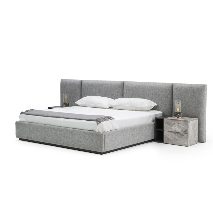 VIG Furniture - Nova Domus Maranello Modern Grey Fabric Eastern King Bed w/ Two Nightstands - VGMABR-121-GRY-BED-EK