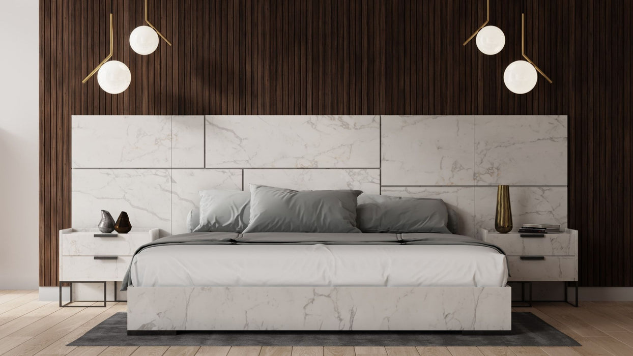 VIG Furniture - Nova Domus Marbella Italian Modern White Marble California King Bed with 2 Nightstands - VGACMARBELLA-BED-CK - GreatFurnitureDeal