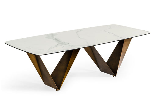 VIG Furniture - Modrest Melanie Modern White Ceramic & Brushed Brown Dining Table - VGVCT1886-WHT-DT - GreatFurnitureDeal