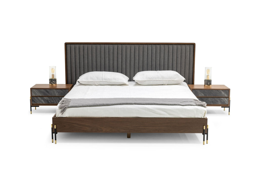 VIG Furniture - Nova Domus Metcalf - Mid-Century Walnut & Grey Queen Bed w/ Two Nightstands - VGMABR-120-BRN-BED-Q