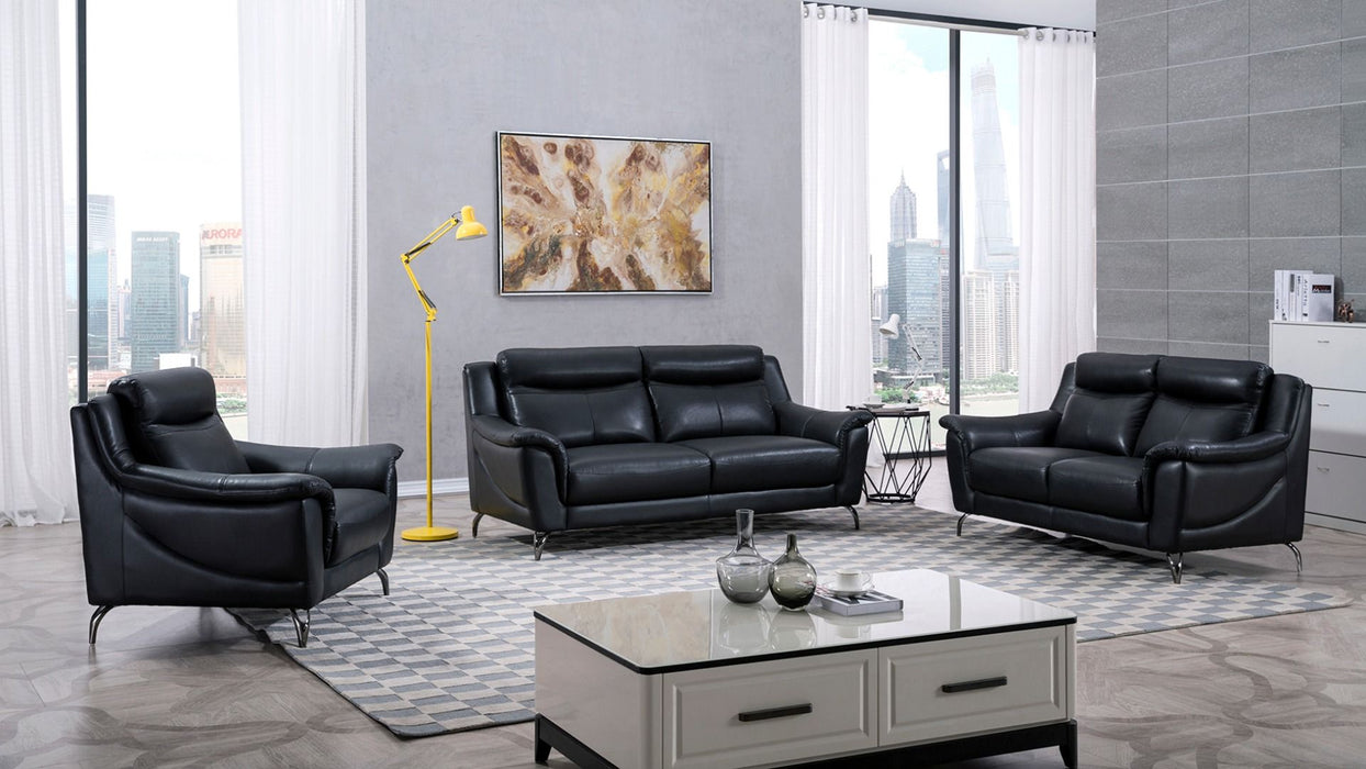 American Eagle Furniture - EK150 Black Genuine Leather Loveseat - EK150-BK-LS