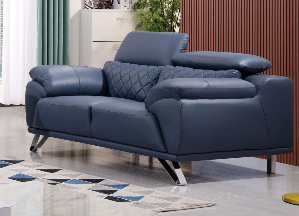 American Eagle Furniture - EK529 Navy Blue Top Grain Leather Loveseat - EK529-NB-LS