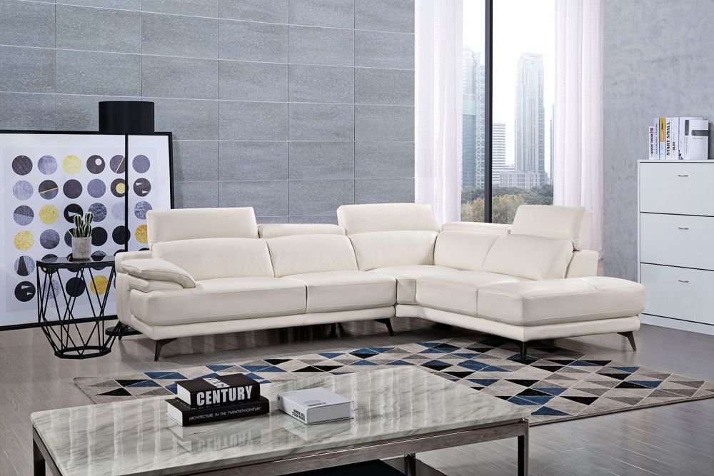 American Eagle Furniture - EK-L525L White Top Grain Leather - Left Sitting Sectional - EK-L525L-W