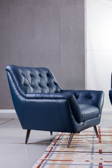 American Eagle Furniture - EK8003 Navy Blue Italian Leather Chair - EK8003-NB-CHR - GreatFurnitureDeal