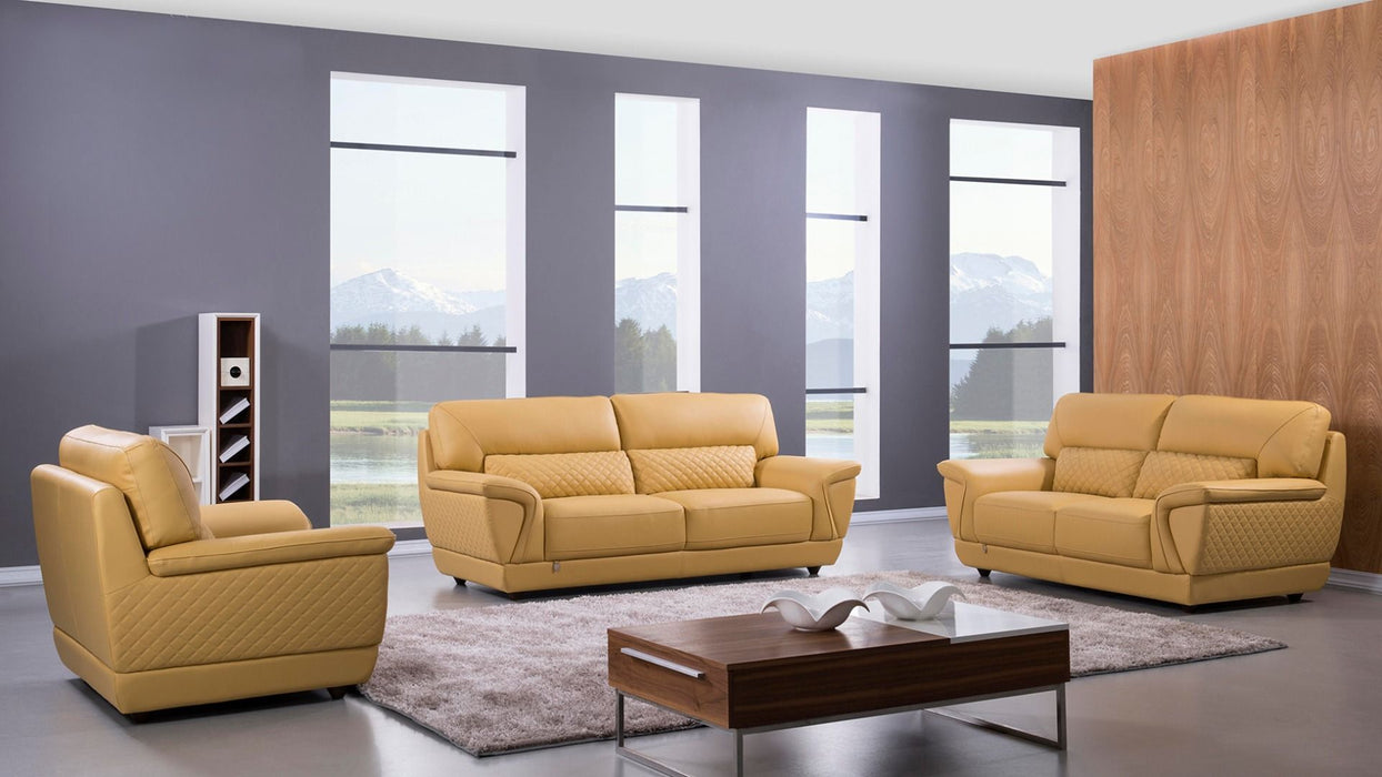 American Eagle Furniture - EK099 Yellow Italian Leather Sofa - EK099-YO-SF