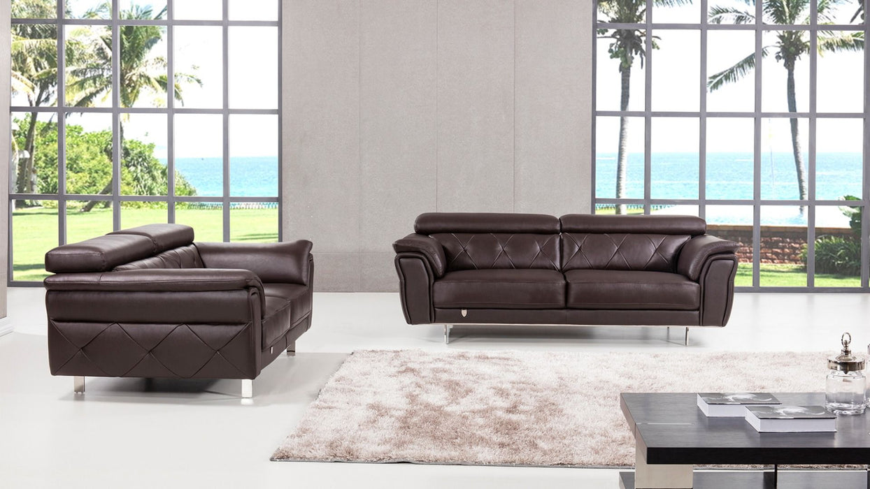 American Eagle Furniture - EK068 Dark Chocolate Italian Leather Loveseat - EK068-DC-LS - GreatFurnitureDeal