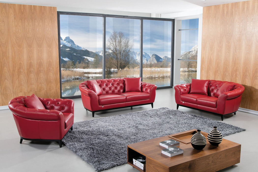 American Eagle Furniture - EK093 Red Italian Full Leather Loveseat - EK093-RED-LS