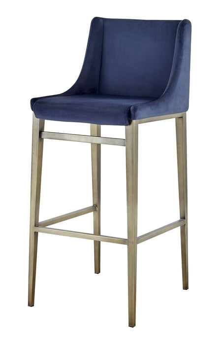 VIG Furniture - Modrest Mimi Contemporary Blue Velvet & Antique Brass Bar Stool (Set of 2) - VGGAGA-6544CH-BLU-BS - GreatFurnitureDeal