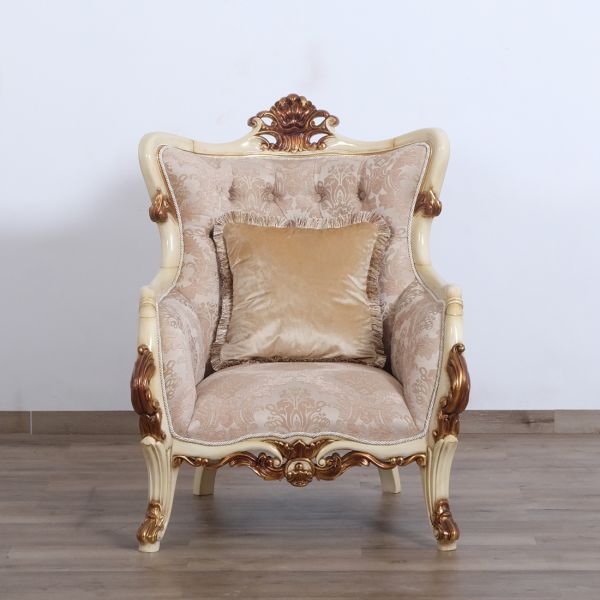 European Furniture - Veronica Luxury Chair in Antique Beige and Antique Dark Gold leaf - 47075-C - GreatFurnitureDeal
