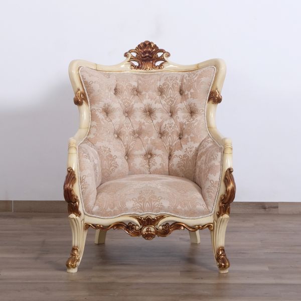 European Furniture - Veronica Luxury Chair in Antique Beige and Antique Dark Gold leaf - 47075-C - GreatFurnitureDeal