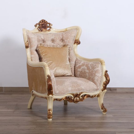 European Furniture - Veronica Luxury Chair in Antique Beige and Antique Dark Gold leaf - 47075-C - GreatFurnitureDeal
