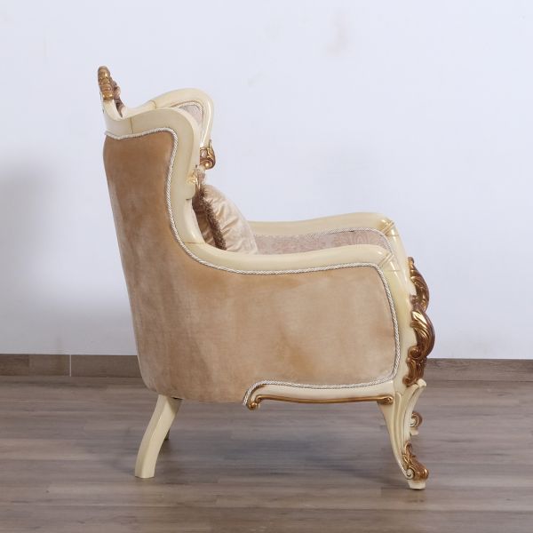 European Furniture - Veronica Luxury Chair in Antique Beige and Antique Dark Gold leaf - 47075-C - GreatFurnitureDeal