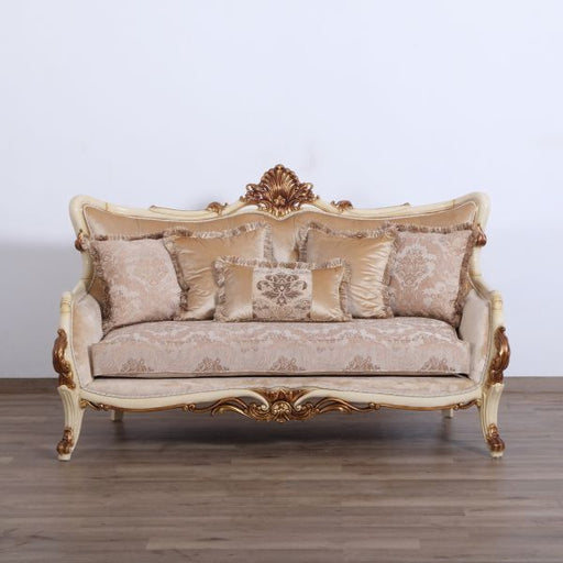 European Furniture - Veronica Luxury Loveseat in Antique Beige and Antique Dark Gold leaf - 47075-L - GreatFurnitureDeal
