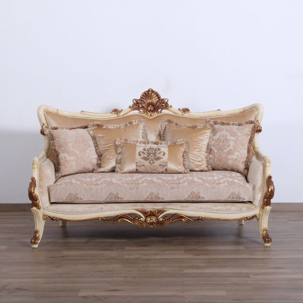 European Furniture - Veronica Luxury Loveseat in Antique Beige and Antique Dark Gold leaf - 47075-L - GreatFurnitureDeal