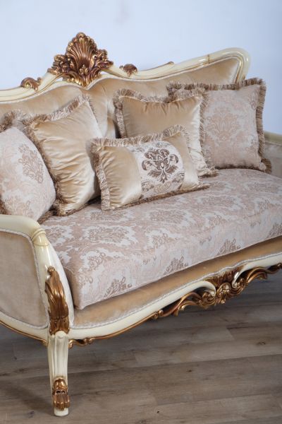 European Furniture - Veronica Luxury Loveseat in Antique Beige and Antique Dark Gold leaf - 47075-L - GreatFurnitureDeal