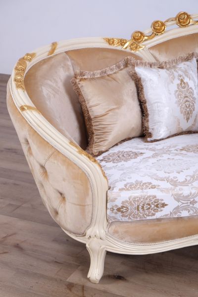 European Furniture - Valentine II Luxury Sofa in Beige With Dark Gold Leafs - 45012-S - GreatFurnitureDeal