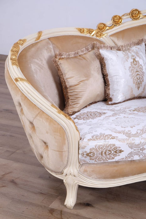 European Furniture - Valentine II Luxury Loveseat in Beige With Dark Gold Leafs - 45012-L - GreatFurnitureDeal