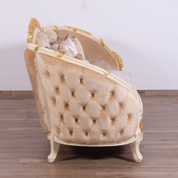 European Furniture - Valentine II Luxury Sofa in Beige With Dark Gold Leafs - 45012-S - GreatFurnitureDeal