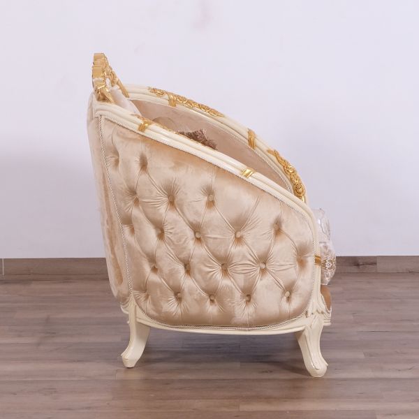 European Furniture - Valentine II Luxury Chair and 1-2 in Beige With Dark Gold Leafs - 45012-C - GreatFurnitureDeal