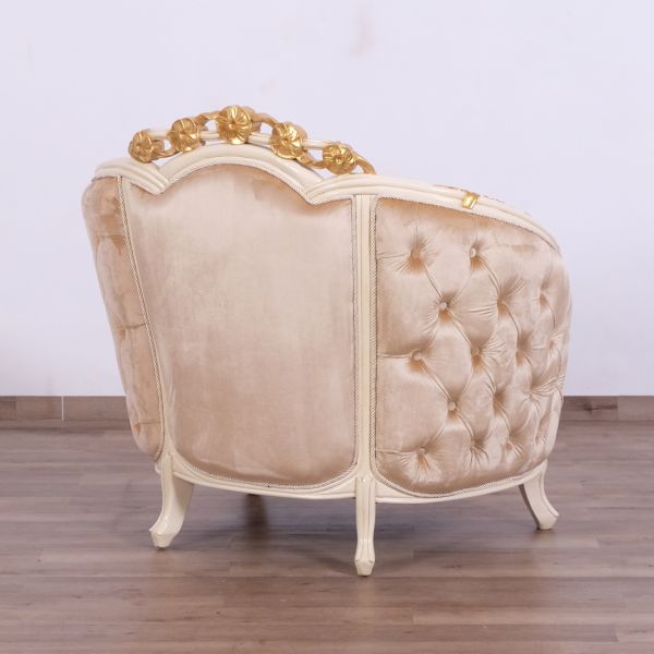 European Furniture - Valentine II Luxury Chair and 1-2 in Beige With Dark Gold Leafs - 45012-C - GreatFurnitureDeal