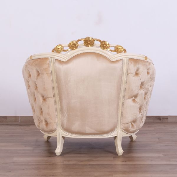 European Furniture - Valentine II Luxury Chair and 1-2 in Beige With Dark Gold Leafs - 45012-C - GreatFurnitureDeal