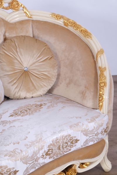 European Furniture - Valentine II Luxury Chair and 1-2 in Beige With Dark Gold Leafs - 45012-C - GreatFurnitureDeal