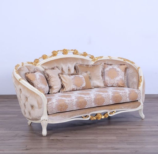 European Furniture - Valentine Luxury Loveseat in Beige - Dark Gold Leafs - 45010-L - GreatFurnitureDeal