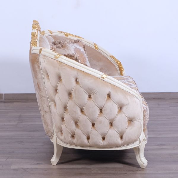 European Furniture - Valentine Luxury Loveseat in Beige - Dark Gold Leafs - 45010-L - GreatFurnitureDeal