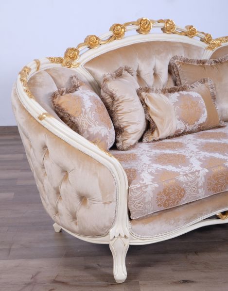 European Furniture - Valentine Luxury Loveseat in Beige - Dark Gold Leafs - 45010-L - GreatFurnitureDeal