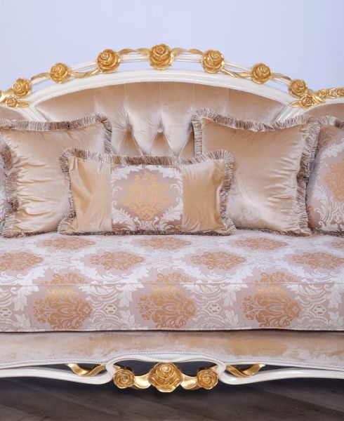 European Furniture - Valentine Luxury Loveseat in Beige - Dark Gold Leafs - 45010-L - GreatFurnitureDeal