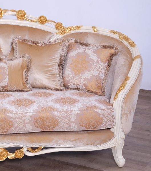 European Furniture - Valentine Luxury Loveseat in Beige - Dark Gold Leafs - 45010-L - GreatFurnitureDeal
