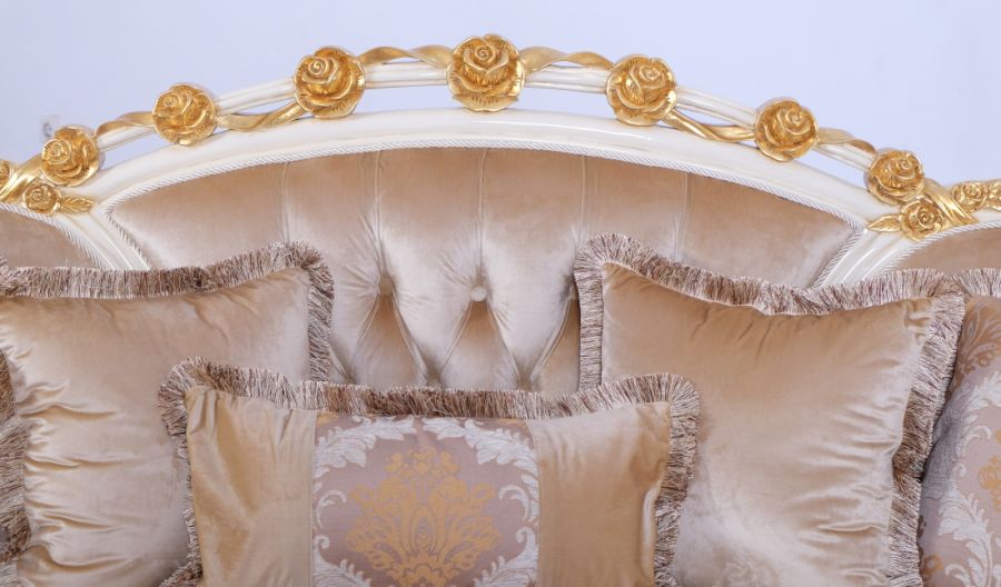 European Furniture - Valentine Luxury Loveseat in Beige - Dark Gold Leafs - 45010-L - GreatFurnitureDeal