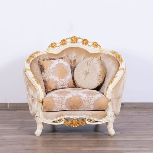 European Furniture - Valentine Luxury Chair and 1/2 in Beige With Dark Gold Leafs - 45010-C - GreatFurnitureDeal