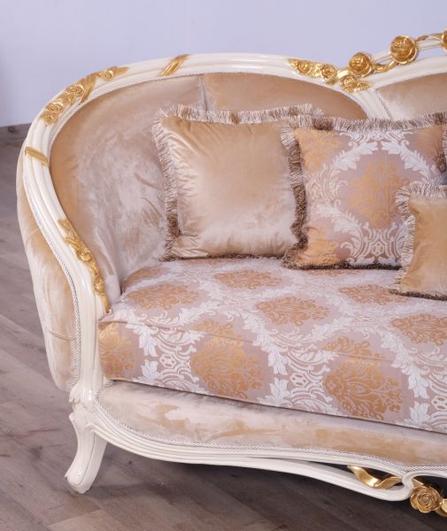 European Furniture - Valentine Luxury Sofa in Beige - Dark Gold Leafs - 45010-S - GreatFurnitureDeal
