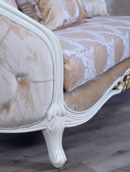 European Furniture - Valentine Luxury Sofa in Beige - Dark Gold Leafs - 45010-S - GreatFurnitureDeal