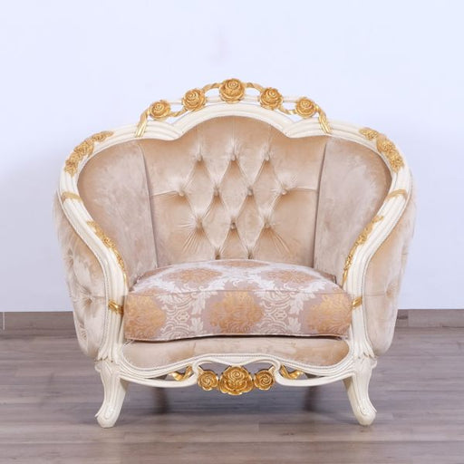 European Furniture - Valentine Luxury Chair and 1/2 in Beige With Dark Gold Leafs - 45010-C - GreatFurnitureDeal