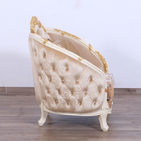 European Furniture - Valentine Luxury Chair and 1/2 in Beige With Dark Gold Leafs - 45010-C - GreatFurnitureDeal