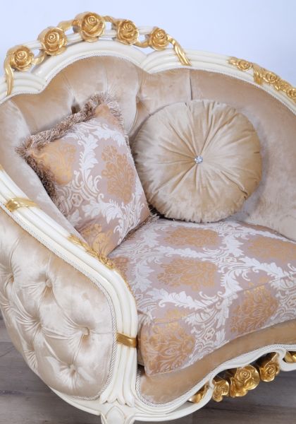European Furniture - Valentine Luxury Chair and 1/2 in Beige With Dark Gold Leafs - 45010-C - GreatFurnitureDeal