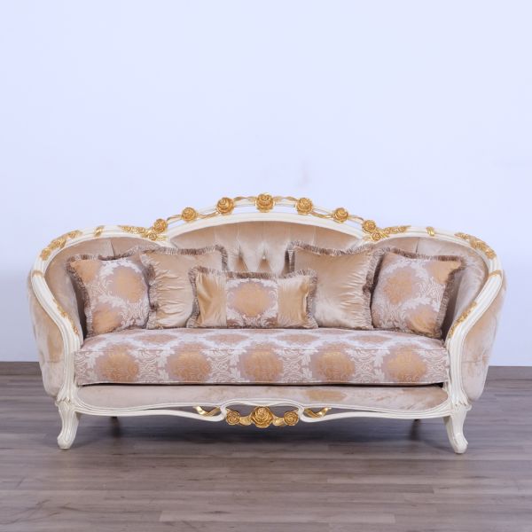 European Furniture - Valentine Luxury Loveseat in Beige - Dark Gold Leafs - 45010-L - GreatFurnitureDeal
