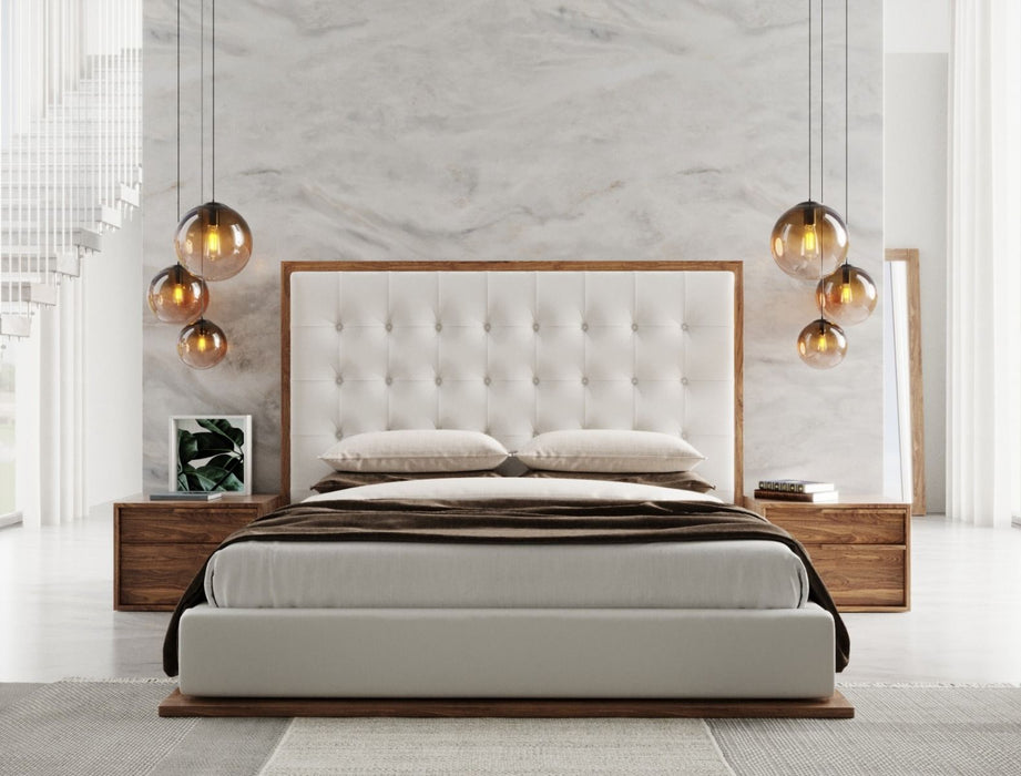 VIG Furniture - Modrest Amberlie White Vegan Leather & Walnut Eastern King Bed - VGMABR-96-WAL-BED-EK