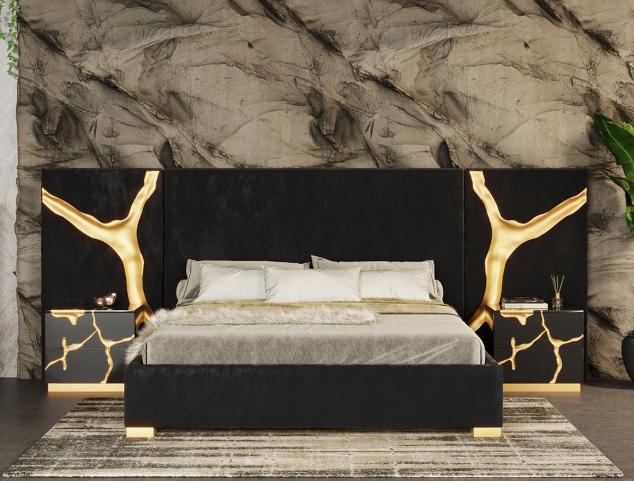 VIG Furniture - Modrest Aspen Glam Black Velvet & Gold Eastern King Bed - VGVCBD1801-BLK-BED-EK - GreatFurnitureDeal