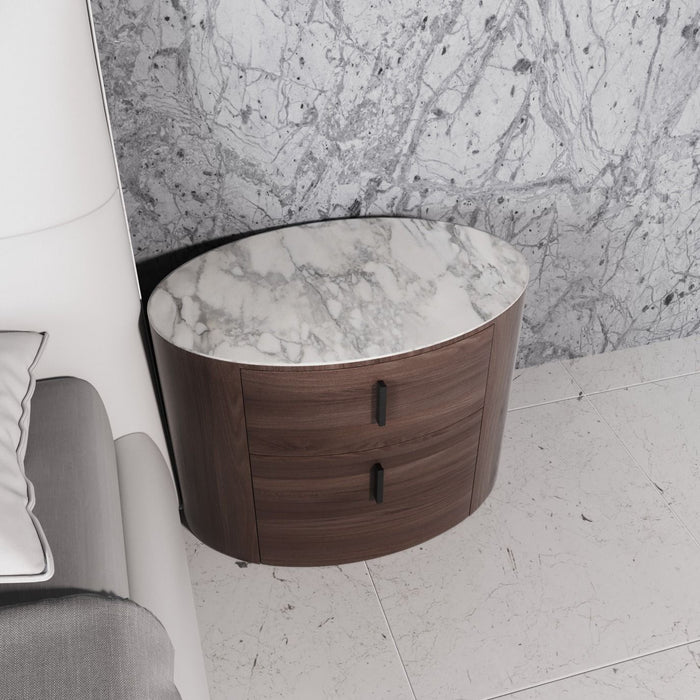 VIG Furniture - Modrest Chelton Contemporary White Ceramic & Walnut Oval Nightstand - VGHB351U3-WAL-NS - GreatFurnitureDeal