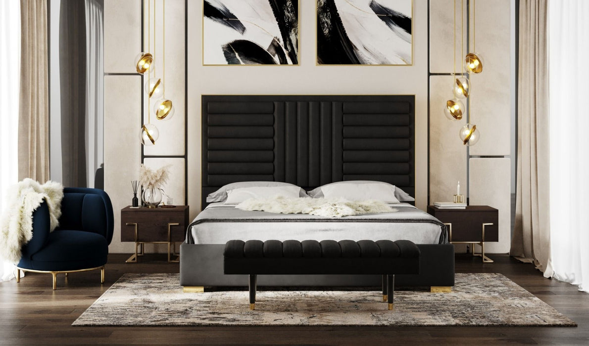 VIG Furniture - Modrest Daystar Modern Black Velvet & Gold Queen Bed - VGVCBD1905-19-BLK-BED - GreatFurnitureDeal