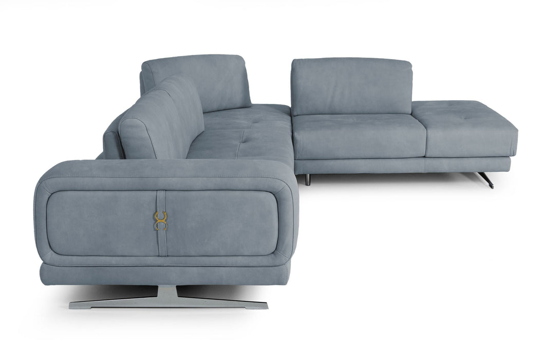 VIG Furniture - Coronelli Collezioni Mood Contemporary Blue Leather Right Facing Sectional Sofa - VGCCMOOD-SPAZIO-BLUE-RAF - GreatFurnitureDeal