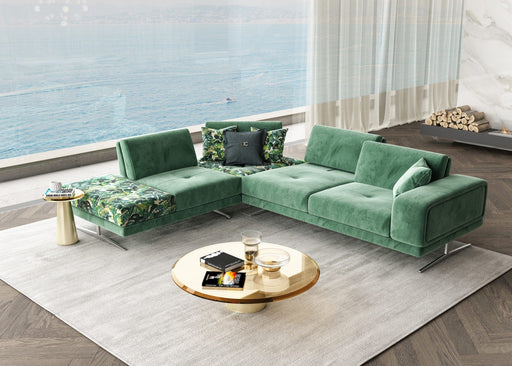 VIG Furniture - Coronelli Collezioni Mood Italian Green Velvet Left Facing Sectional Sofa - VGCCMOOD-SPAZIO-GRN-100-LAF-SECT - GreatFurnitureDeal