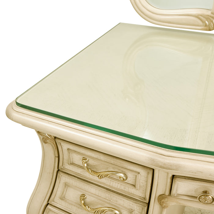 AICO Furniture - Platine De Royale Vanity with Mirror Glass Top & Bench in Tranquil/Champagne Gold - N09000VAN4-201 - GreatFurnitureDeal