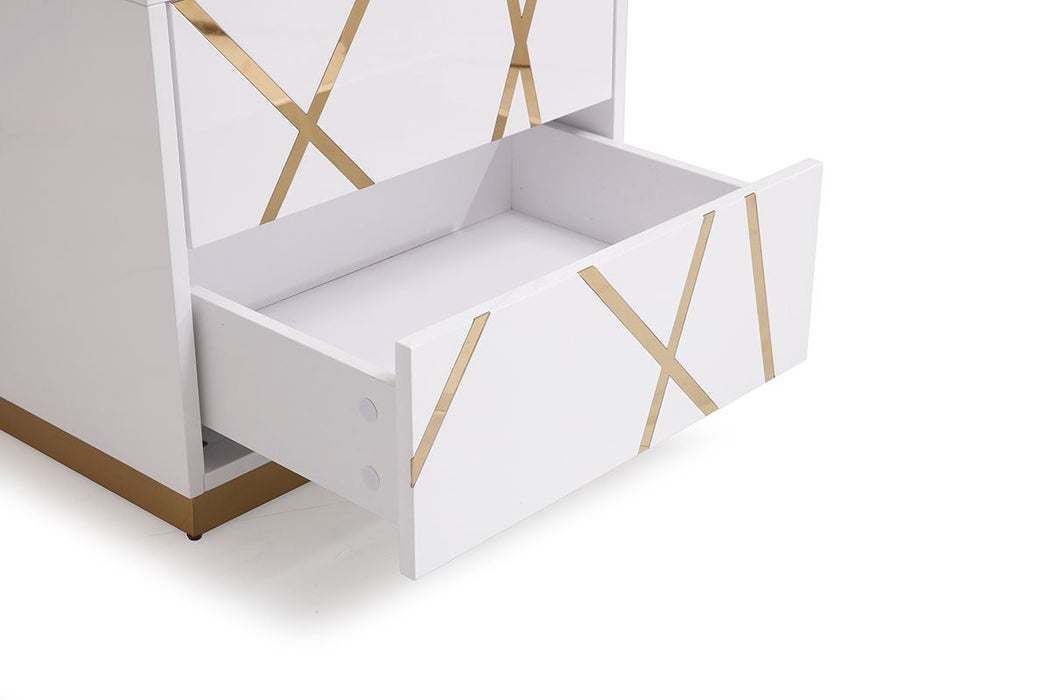 VIG Furniture - Modrest Nixa Modern Wide White and Gold Nightstand - VGVCN1909-WHT-1-W - GreatFurnitureDeal